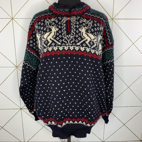 Dale Of Norway Reindeer Lapplander Pattern Sweater With Nordic Pewter Closure